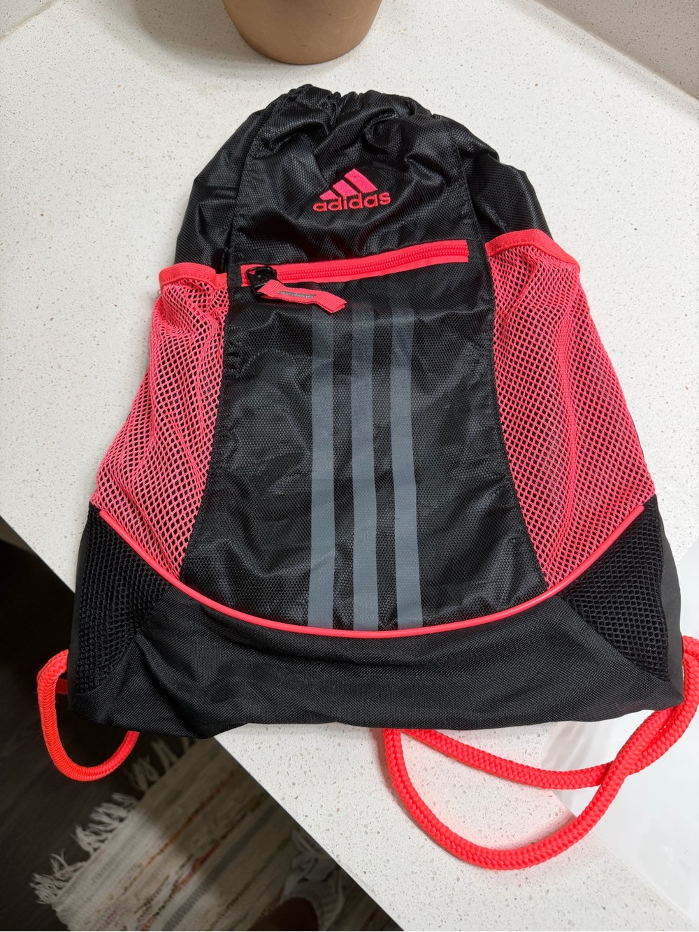adidas Black and Pink Drawstring Backpack
